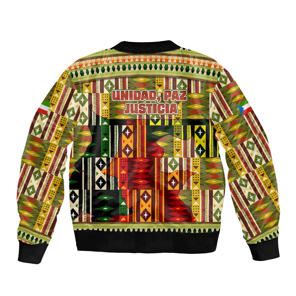 Equatorial Guinea Bomber Jacket with Lion Print and Traditional African Kente Patterns