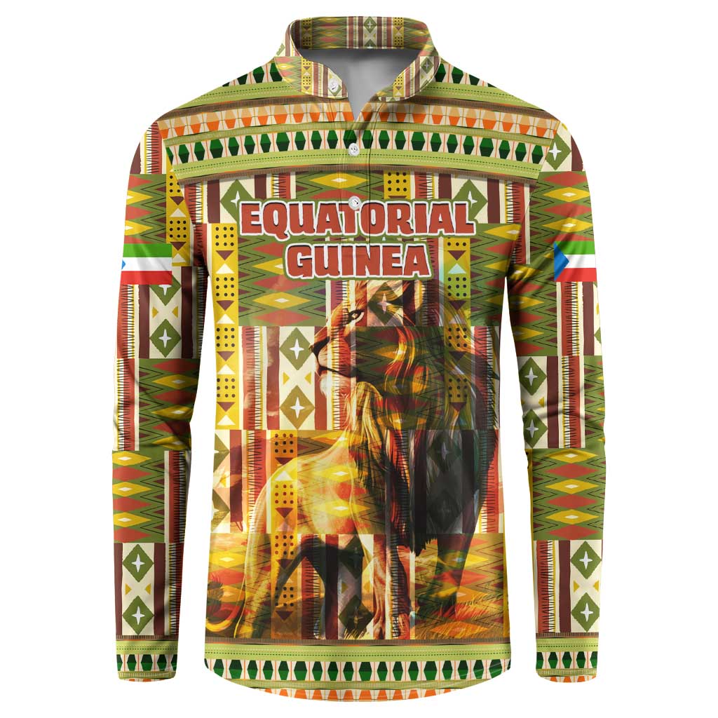 Equatorial Guinea Button Sweatshirt with Lion Print and Traditional African Kente Patterns