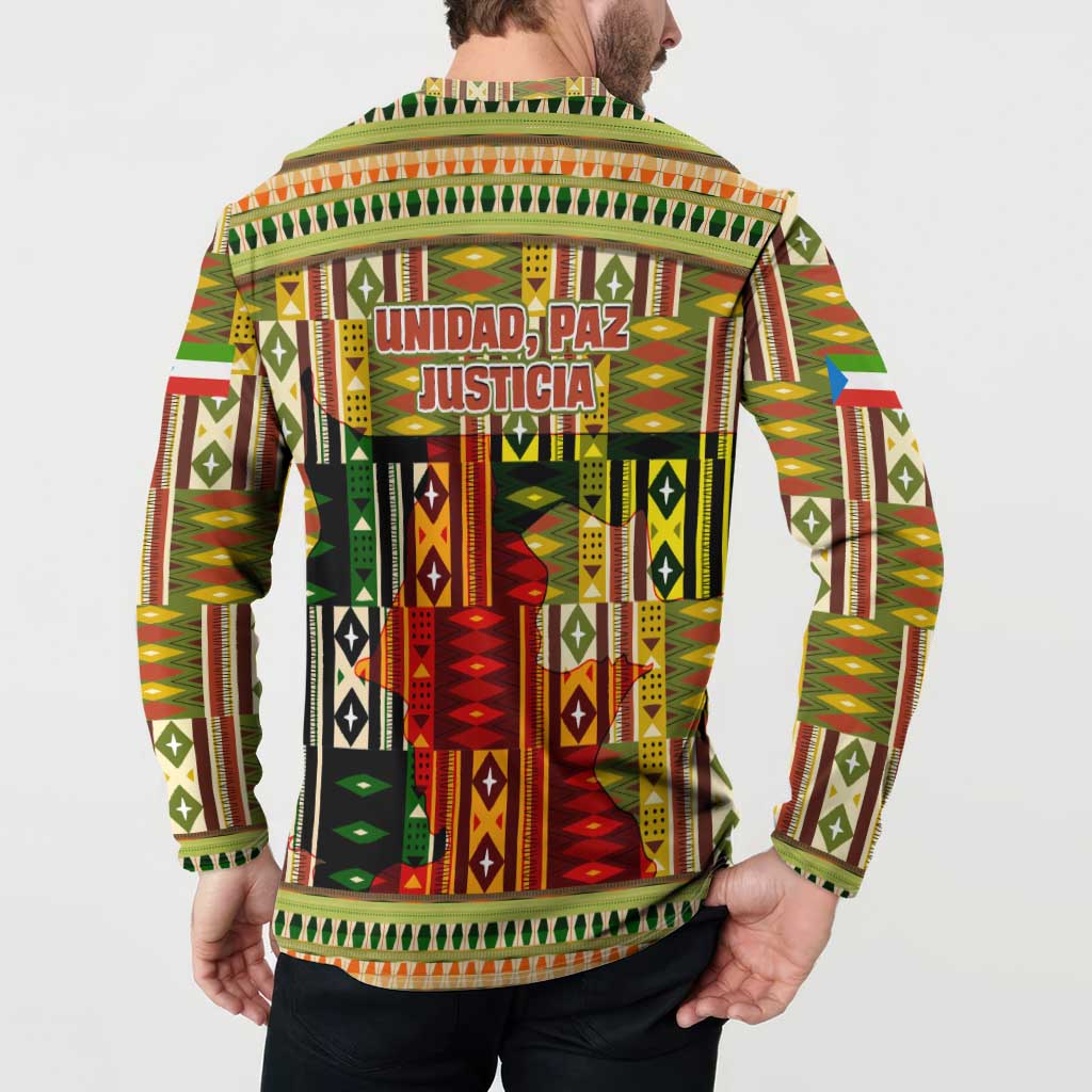 Equatorial Guinea Button Sweatshirt with Lion Print and Traditional African Kente Patterns