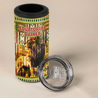 Equatorial Guinea 4 in 1 Can Cooler Tumbler with Lion Print and Traditional African Kente Patterns