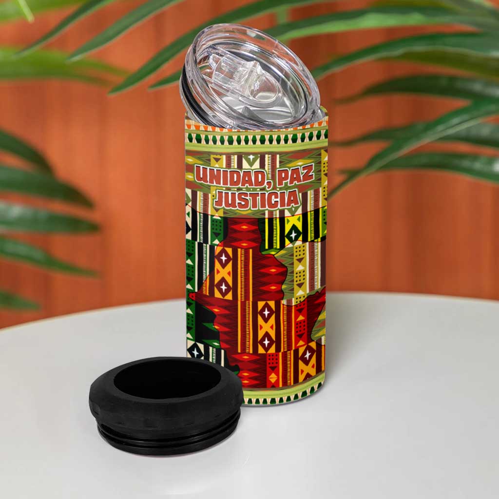 Equatorial Guinea 4 in 1 Can Cooler Tumbler with Lion Print and Traditional African Kente Patterns