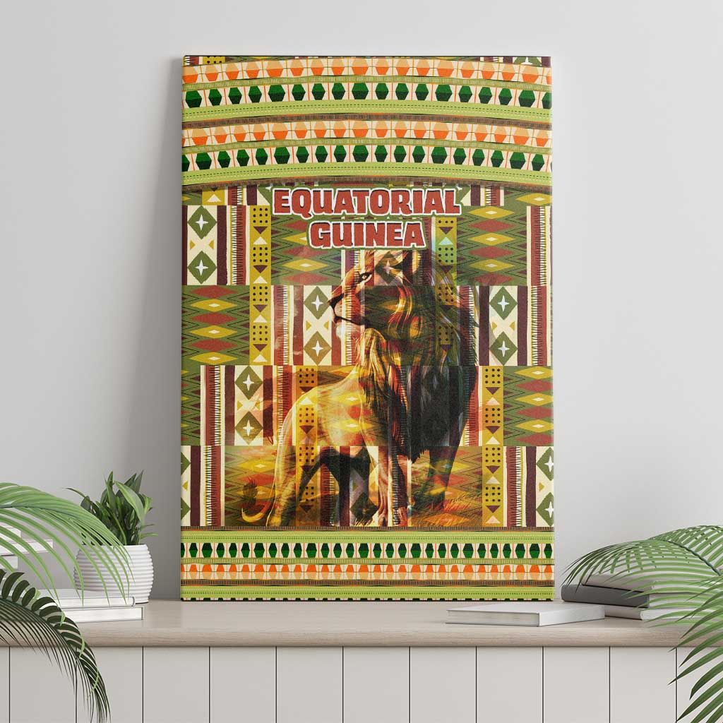 Equatorial Guinea Canvas Wall Art with Lion Print and Traditional African Kente Patterns