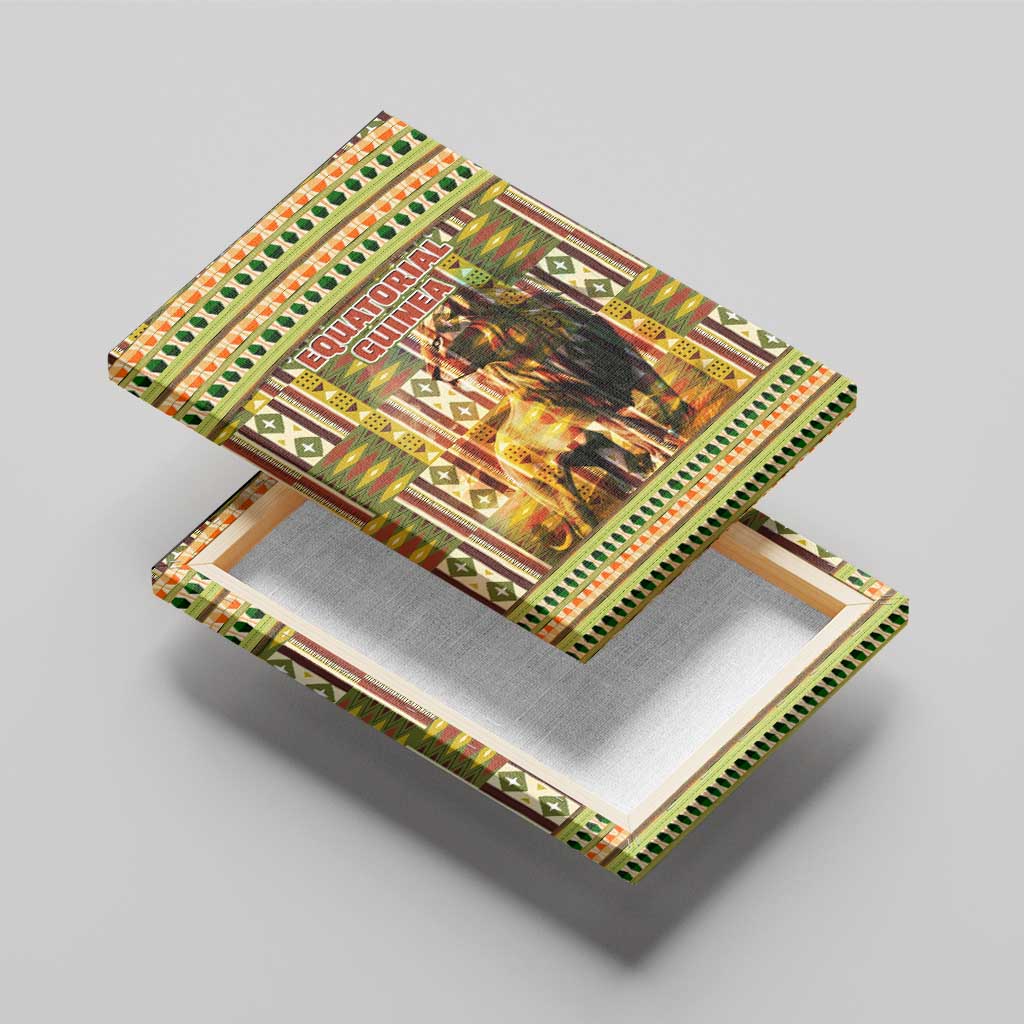 Equatorial Guinea Canvas Wall Art with Lion Print and Traditional African Kente Patterns