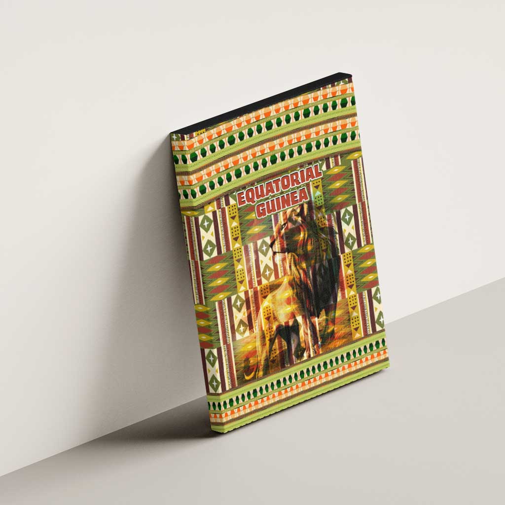 Equatorial Guinea Canvas Wall Art with Lion Print and Traditional African Kente Patterns