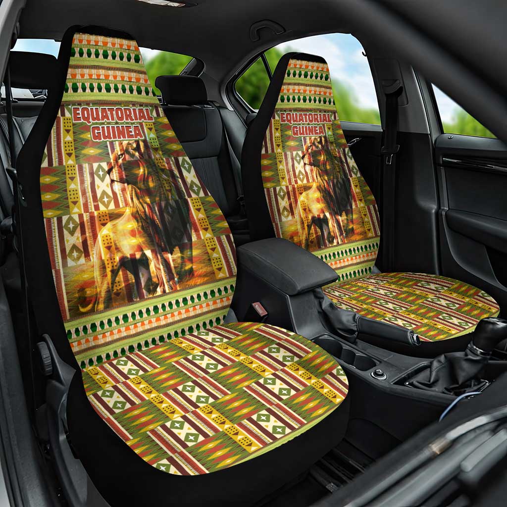 Equatorial Guinea Car Seat Cover with Lion Print and Traditional African Kente Patterns