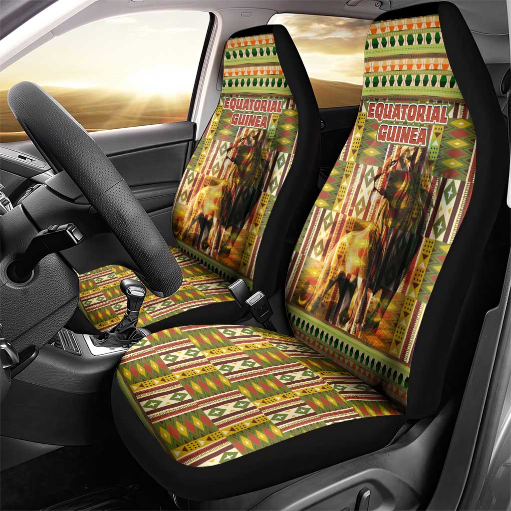 Equatorial Guinea Car Seat Cover with Lion Print and Traditional African Kente Patterns
