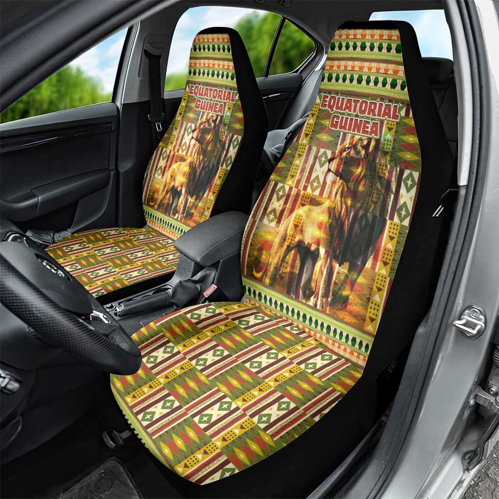 Equatorial Guinea Car Seat Cover with Lion Print and Traditional African Kente Patterns
