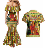 Equatorial Guinea Couples Matching Mermaid Dress and Hawaiian Shirt with Lion Print and Traditional African Kente Patterns