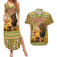 Equatorial Guinea Couples Matching Summer Maxi Dress and Hawaiian Shirt with Lion Print and Traditional African Kente Patterns
