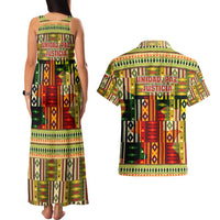 Equatorial Guinea Couples Matching Tank Maxi Dress and Hawaiian Shirt with Lion Print and Traditional African Kente Patterns