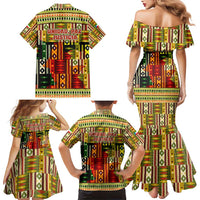 Equatorial Guinea Family Matching Mermaid Dress and Hawaiian Shirt with Lion Print and Traditional African Kente Patterns