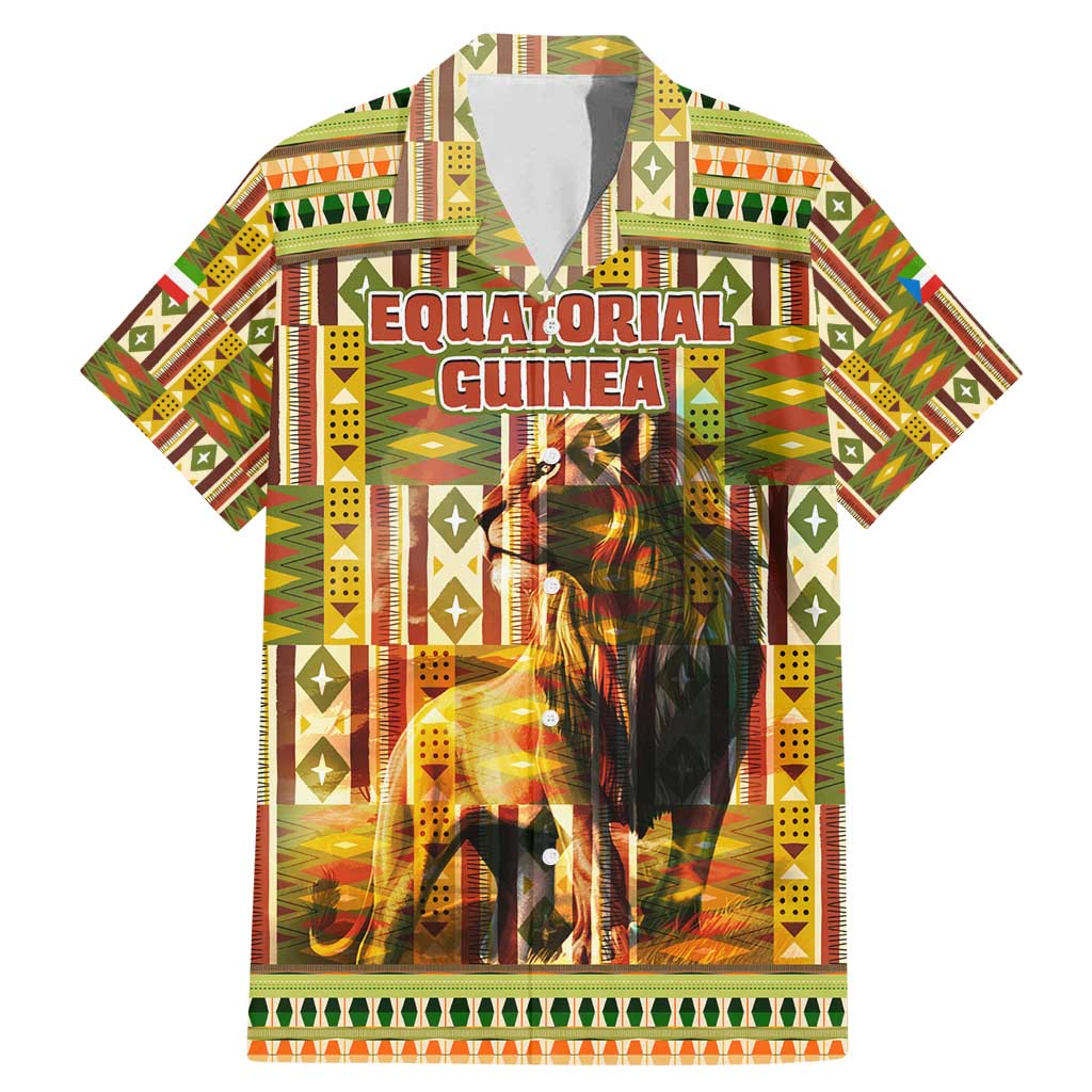 Equatorial Guinea Family Matching Mermaid Dress and Hawaiian Shirt with Lion Print and Traditional African Kente Patterns