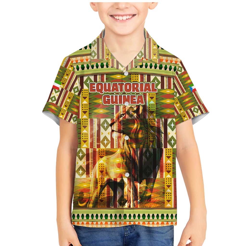 Equatorial Guinea Family Matching Mermaid Dress and Hawaiian Shirt with Lion Print and Traditional African Kente Patterns