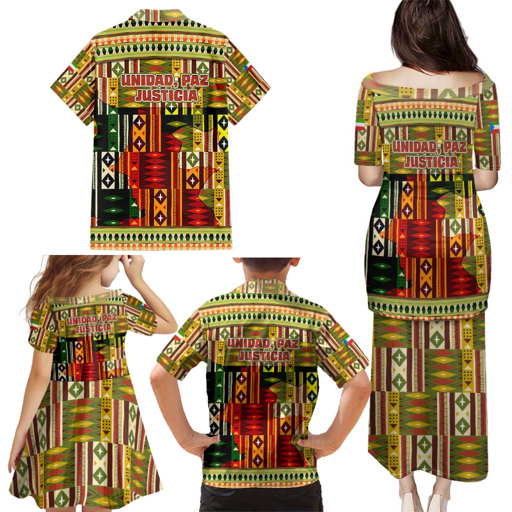 Equatorial Guinea Family Matching Puletasi and Hawaiian Shirt with Lion Print and Traditional African Kente Patterns