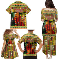 Equatorial Guinea Family Matching Puletasi and Hawaiian Shirt with Lion Print and Traditional African Kente Patterns