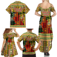 Equatorial Guinea Family Matching Summer Maxi Dress and Hawaiian Shirt with Lion Print and Traditional African Kente Patterns