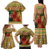 Equatorial Guinea Family Matching Tank Maxi Dress and Hawaiian Shirt with Lion Print and Traditional African Kente Patterns