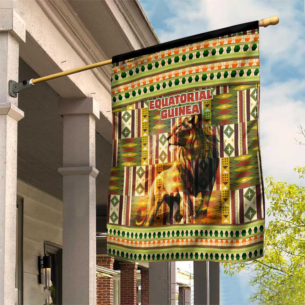 Equatorial Guinea Garden Flag with Lion Print and Traditional African Kente Patterns