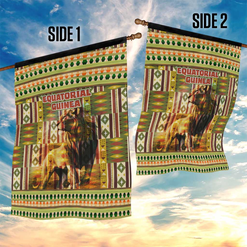 Equatorial Guinea Garden Flag with Lion Print and Traditional African Kente Patterns