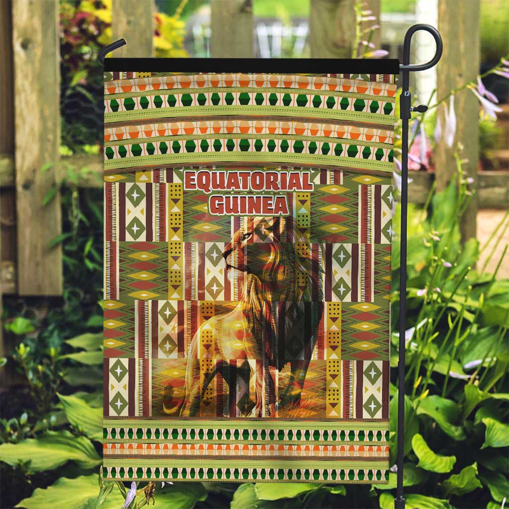 Equatorial Guinea Garden Flag with Lion Print and Traditional African Kente Patterns