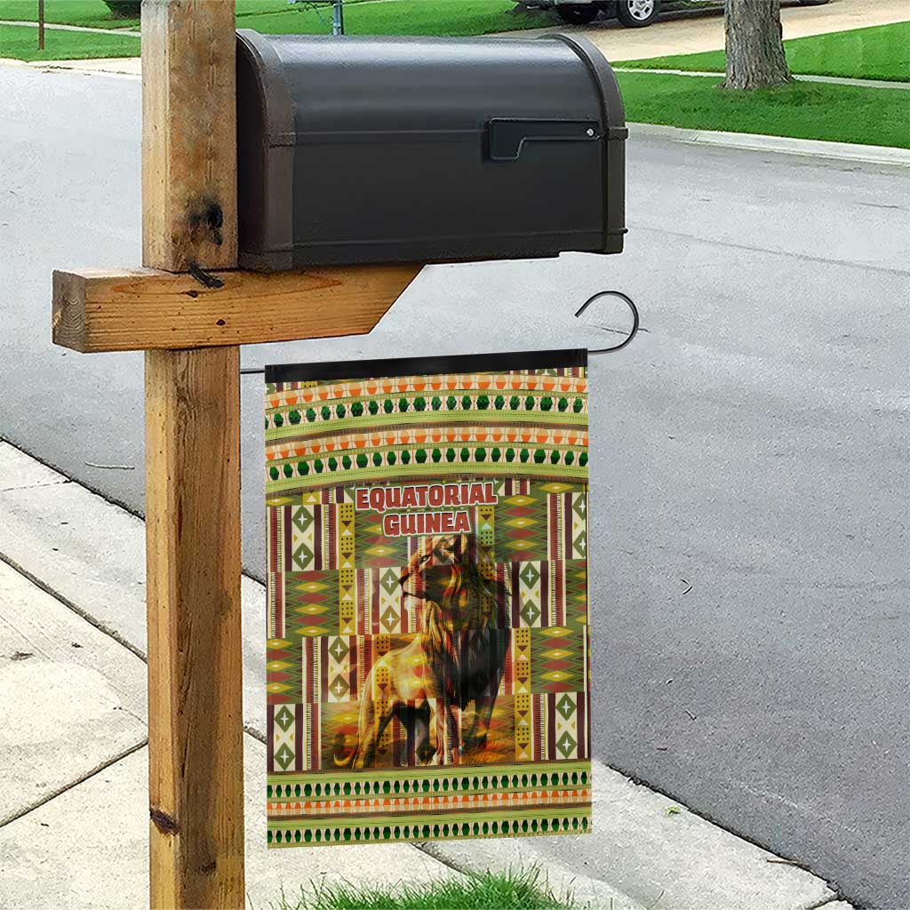 Equatorial Guinea Garden Flag with Lion Print and Traditional African Kente Patterns