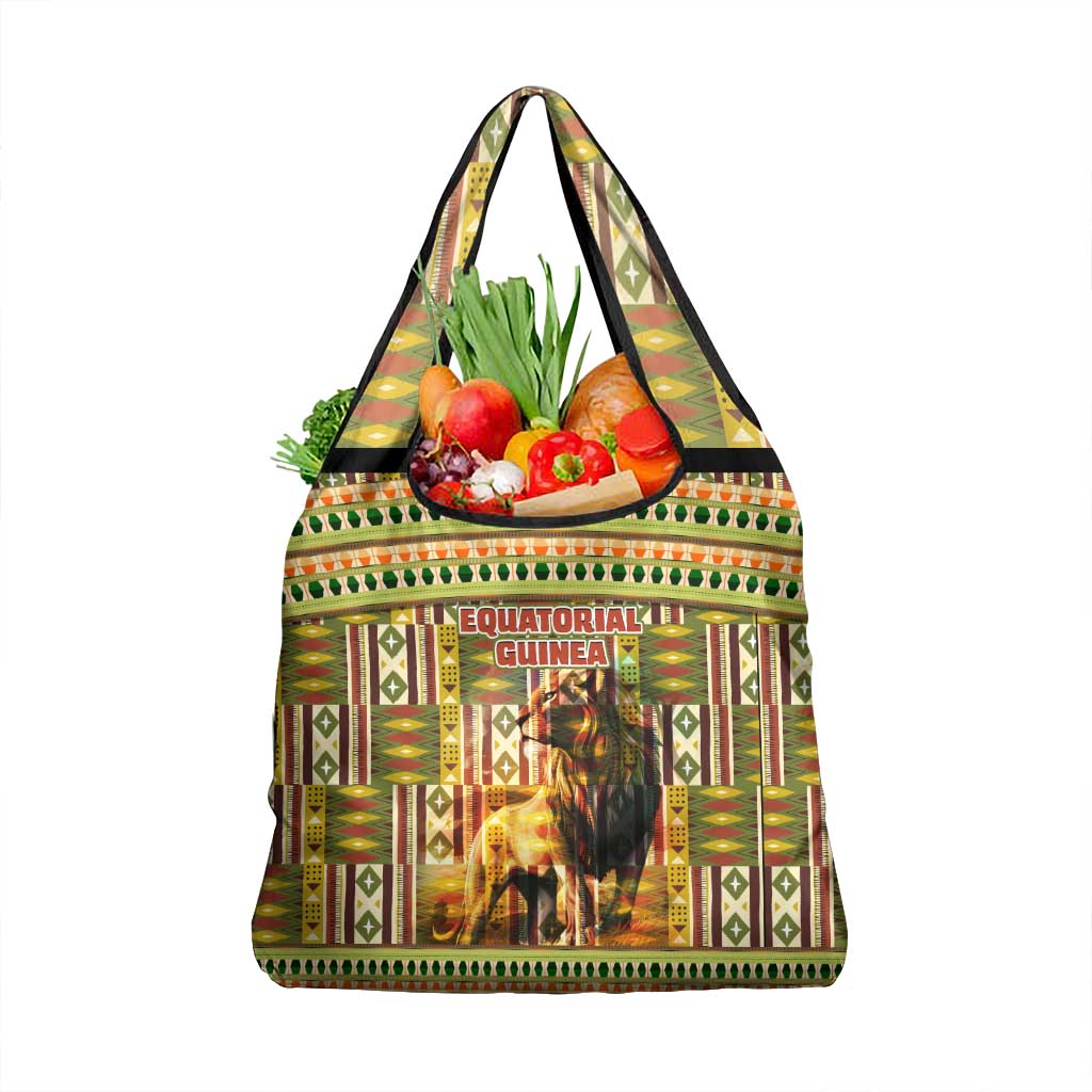 Equatorial Guinea Grocery Bag with Lion Print and Traditional African Kente Patterns