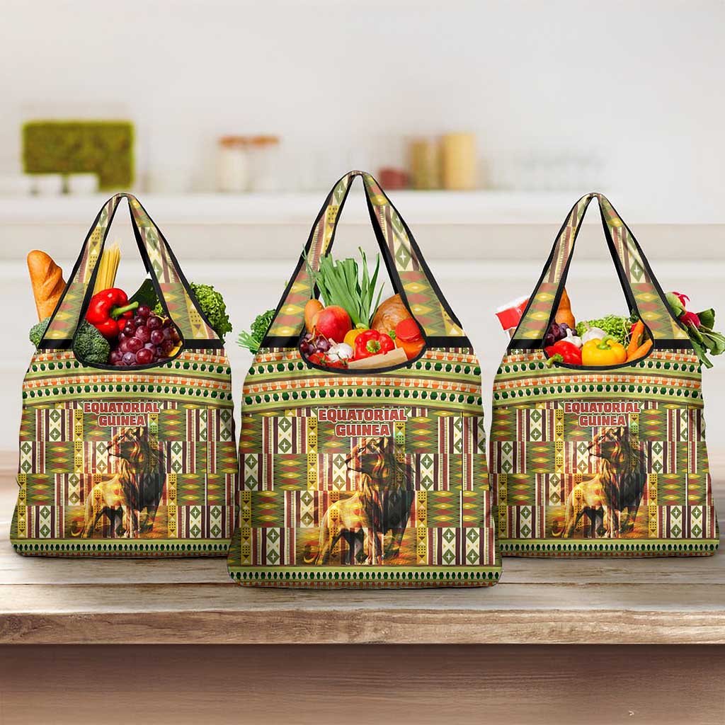 Equatorial Guinea Grocery Bag with Lion Print and Traditional African Kente Patterns