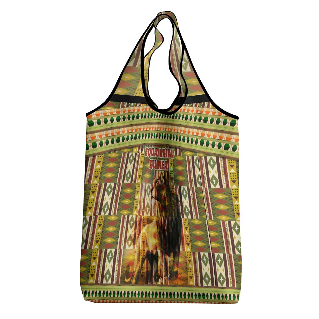 Equatorial Guinea Grocery Bag with Lion Print and Traditional African Kente Patterns