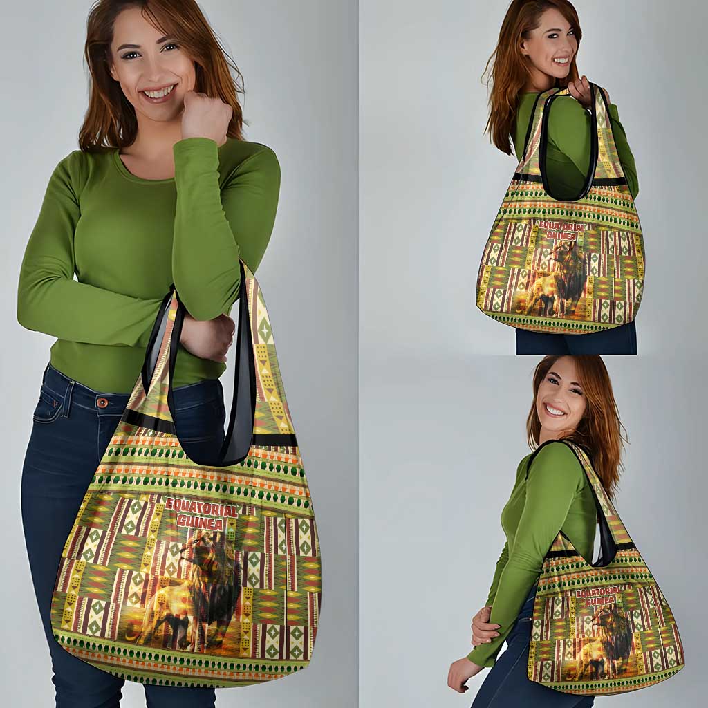 Equatorial Guinea Grocery Bag with Lion Print and Traditional African Kente Patterns