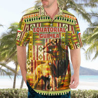Equatorial Guinea Hawaiian Shirt with Lion Print and Traditional African Kente Patterns