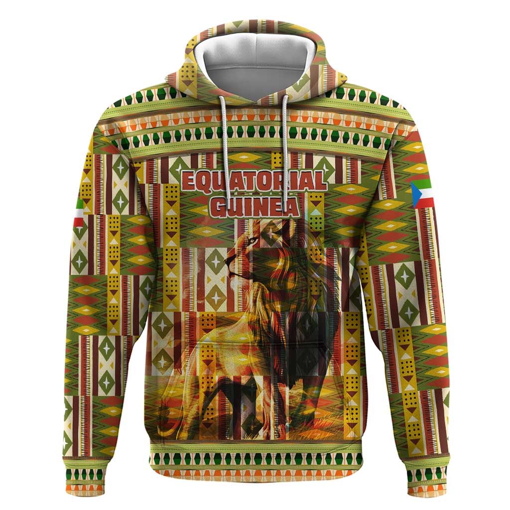 Equatorial Guinea Hoodie with Lion Print and Traditional African Kente Patterns