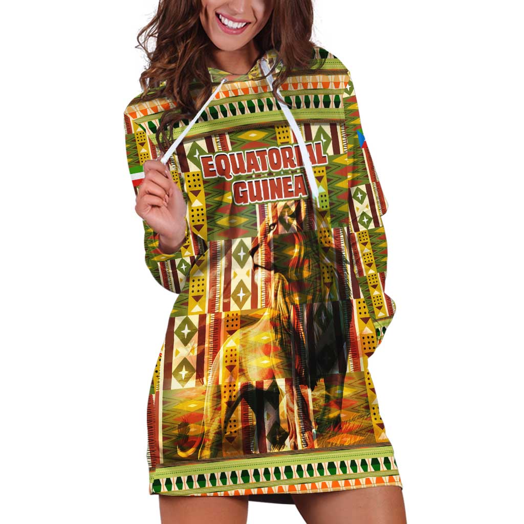 Equatorial Guinea Hoodie Dress with Lion Print and Traditional African Kente Patterns
