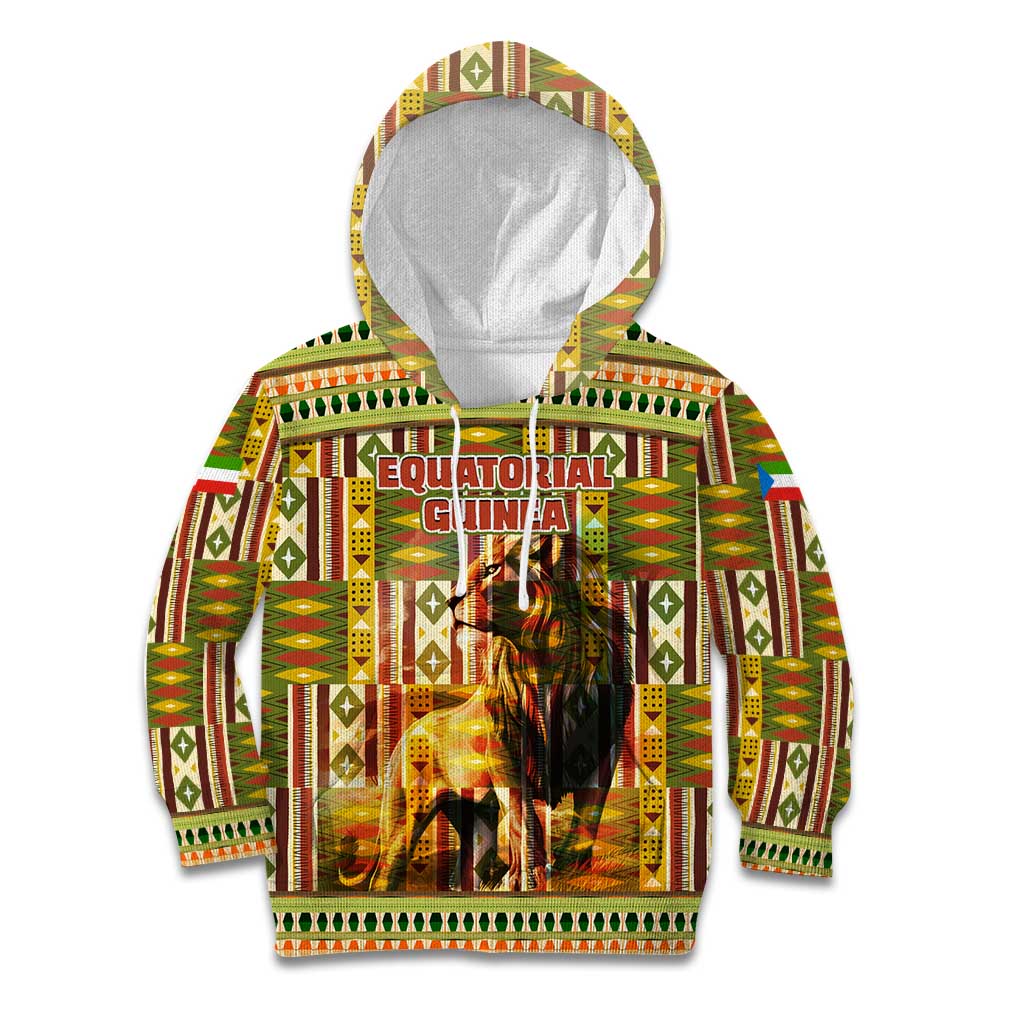 Equatorial Guinea Kid Hoodie with Lion Print and Traditional African Kente Patterns