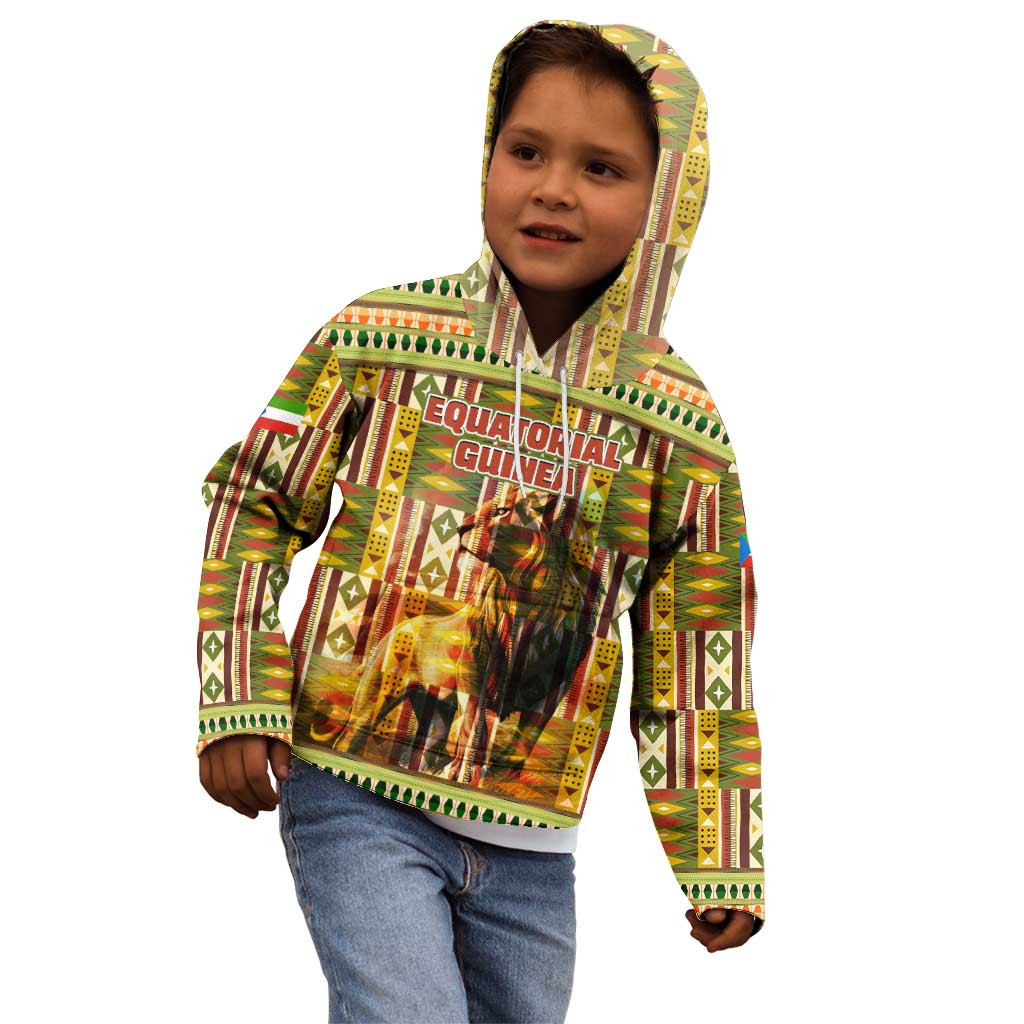 Equatorial Guinea Kid Hoodie with Lion Print and Traditional African Kente Patterns