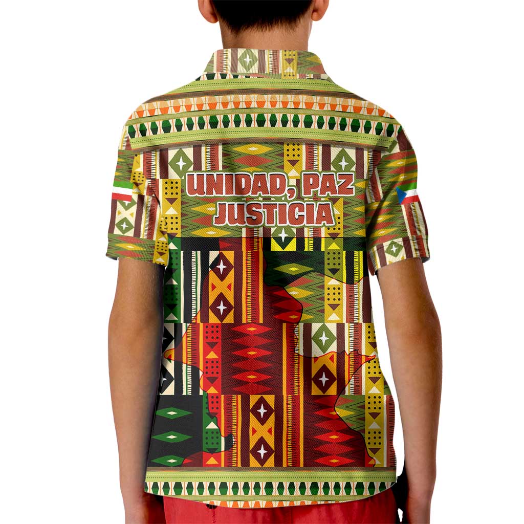 Equatorial Guinea Kid Polo Shirt with Lion Print and Traditional African Kente Patterns
