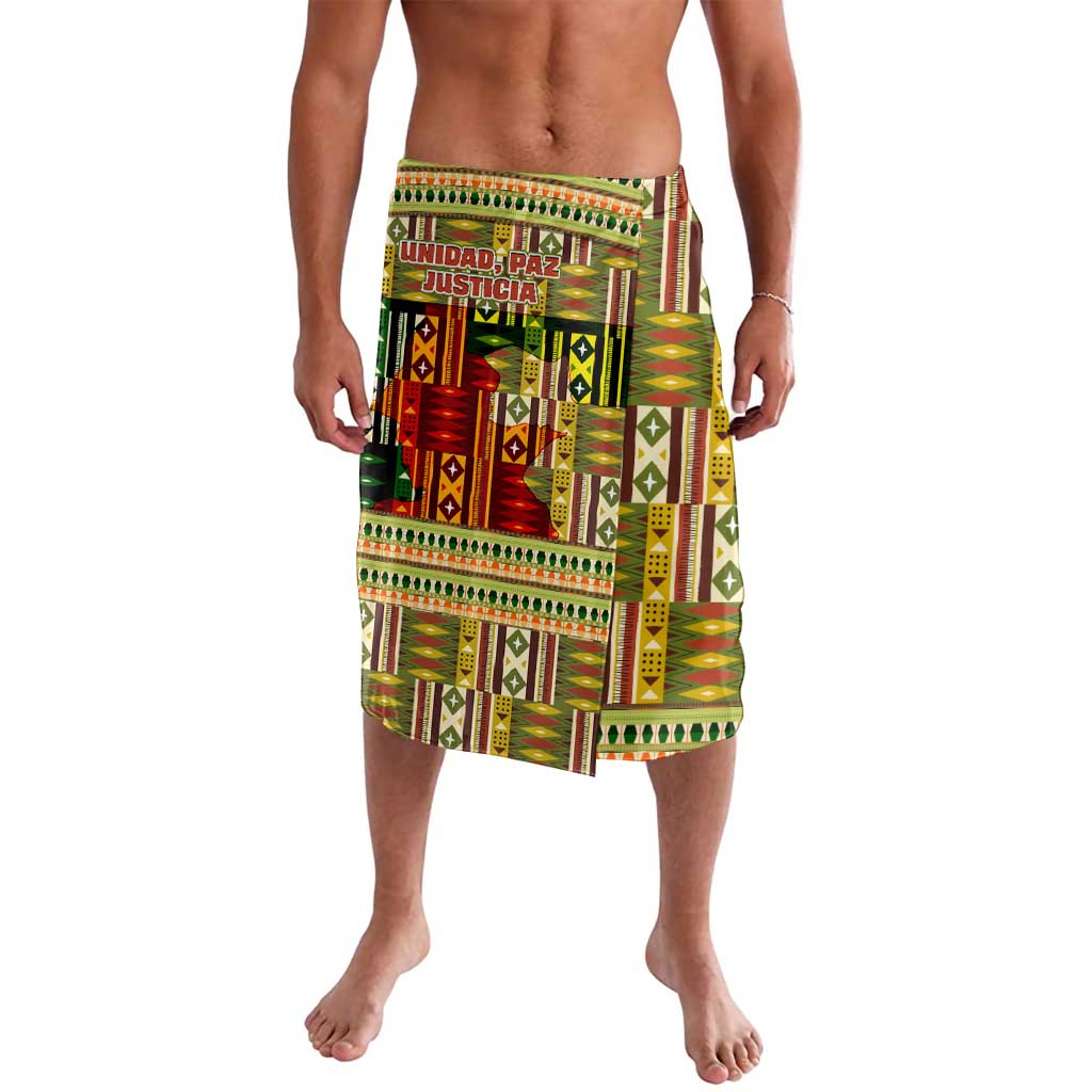 Equatorial Guinea Lavalava with Lion Print and Traditional African Kente Patterns
