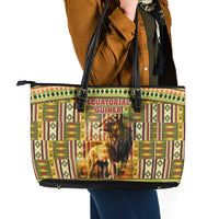 Equatorial Guinea Leather Tote Bag with Lion Print and Traditional African Kente Patterns