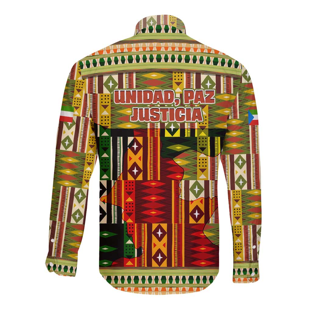 Equatorial Guinea Long Sleeve Button Shirt with Lion Print and Traditional African Kente Patterns