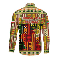 Equatorial Guinea Long Sleeve Button Shirt with Lion Print and Traditional African Kente Patterns