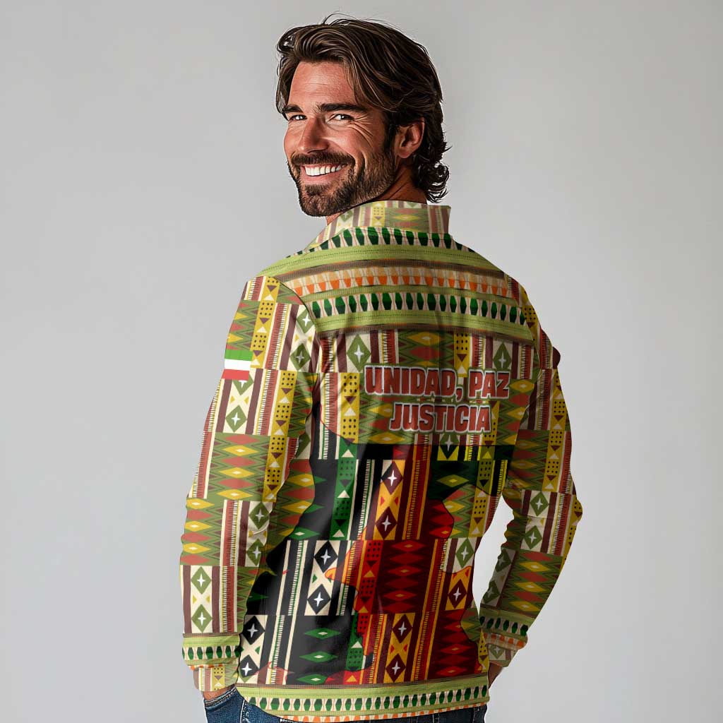 Equatorial Guinea Long Sleeve Polo Shirt with Lion Print and Traditional African Kente Patterns