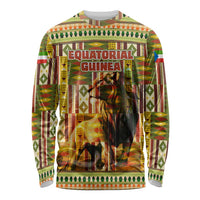 Equatorial Guinea Long Sleeve Shirt with Lion Print and Traditional African Kente Patterns