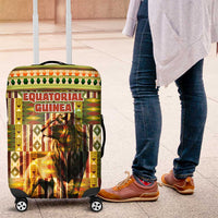 Equatorial Guinea Luggage Cover with Lion Print and Traditional African Kente Patterns