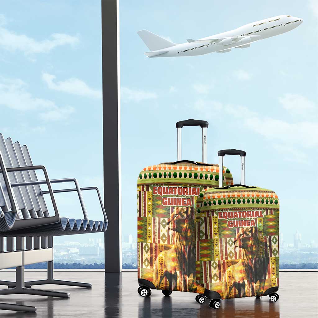Equatorial Guinea Luggage Cover with Lion Print and Traditional African Kente Patterns