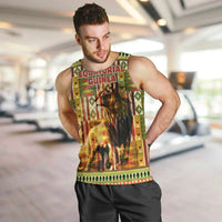 Equatorial Guinea Men Tank Top with Lion Print and Traditional African Kente Patterns