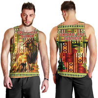 Equatorial Guinea Men Tank Top with Lion Print and Traditional African Kente Patterns