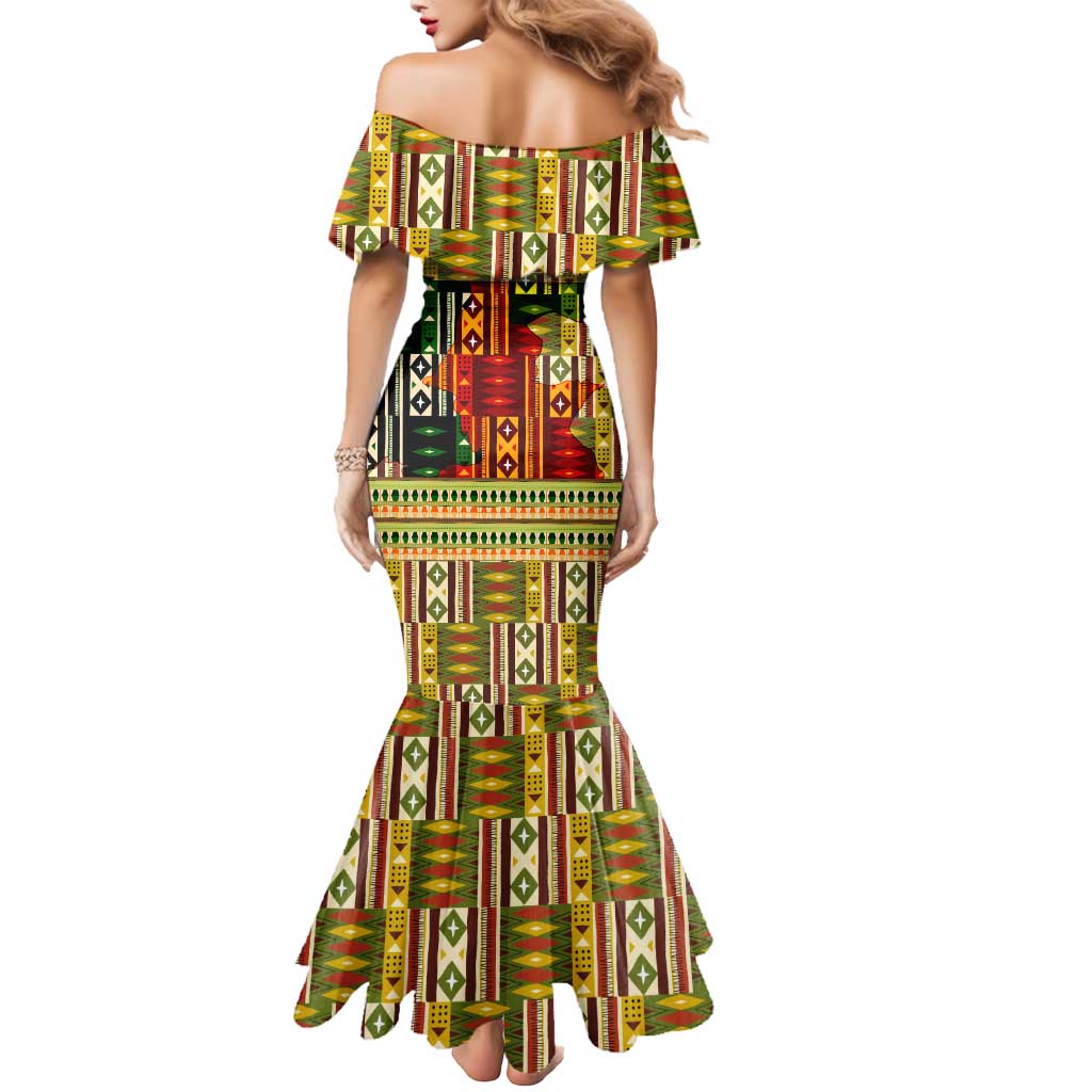 Equatorial Guinea Mermaid Dress with Lion Print and Traditional African Kente Patterns