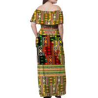 Equatorial Guinea Off Shoulder Maxi Dress with Lion Print and Traditional African Kente Patterns
