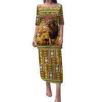 Equatorial Guinea Puletasi with Lion Print and Traditional African Kente Patterns