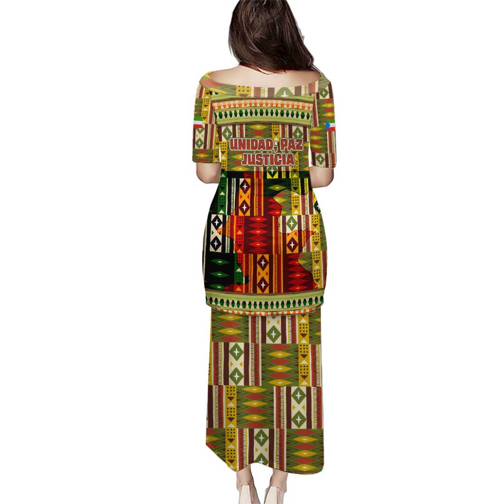 Equatorial Guinea Puletasi with Lion Print and Traditional African Kente Patterns