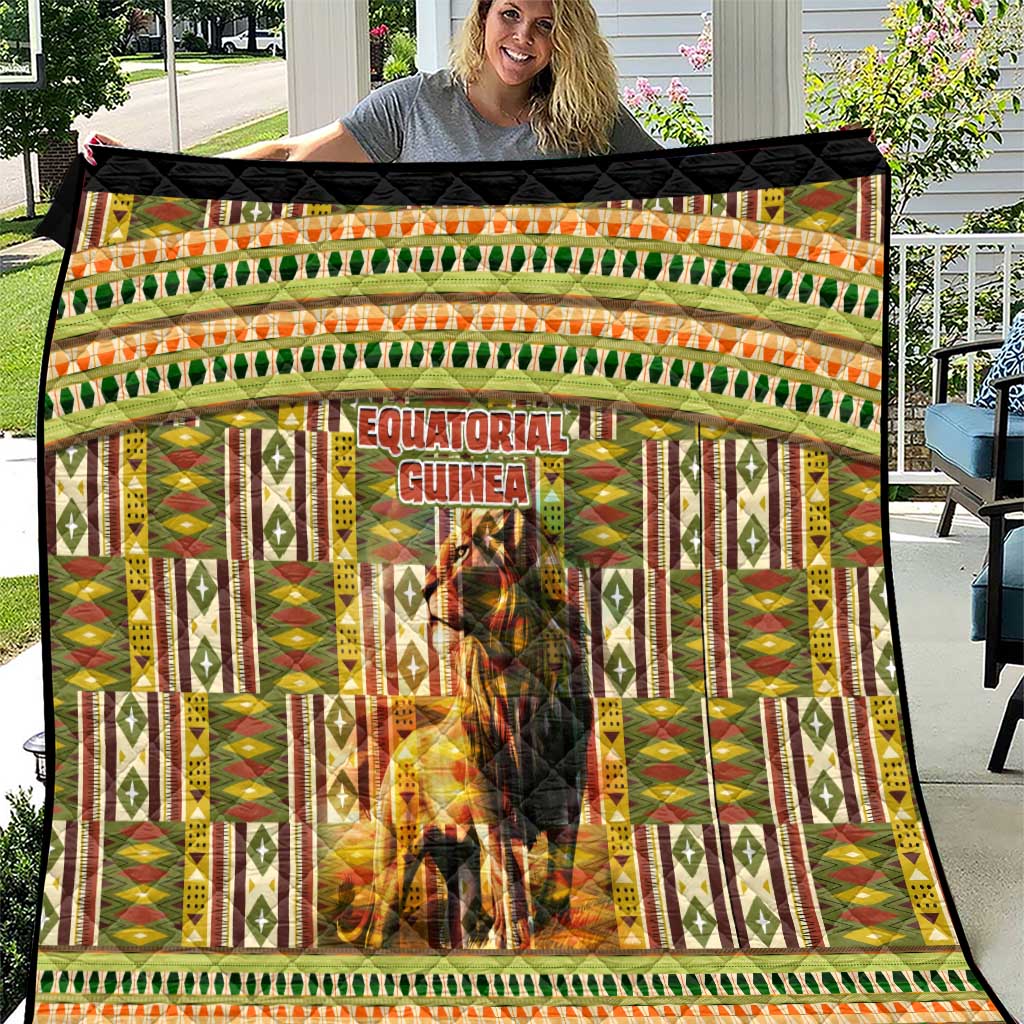 Equatorial Guinea Quilt with Lion Print and Traditional African Kente Patterns